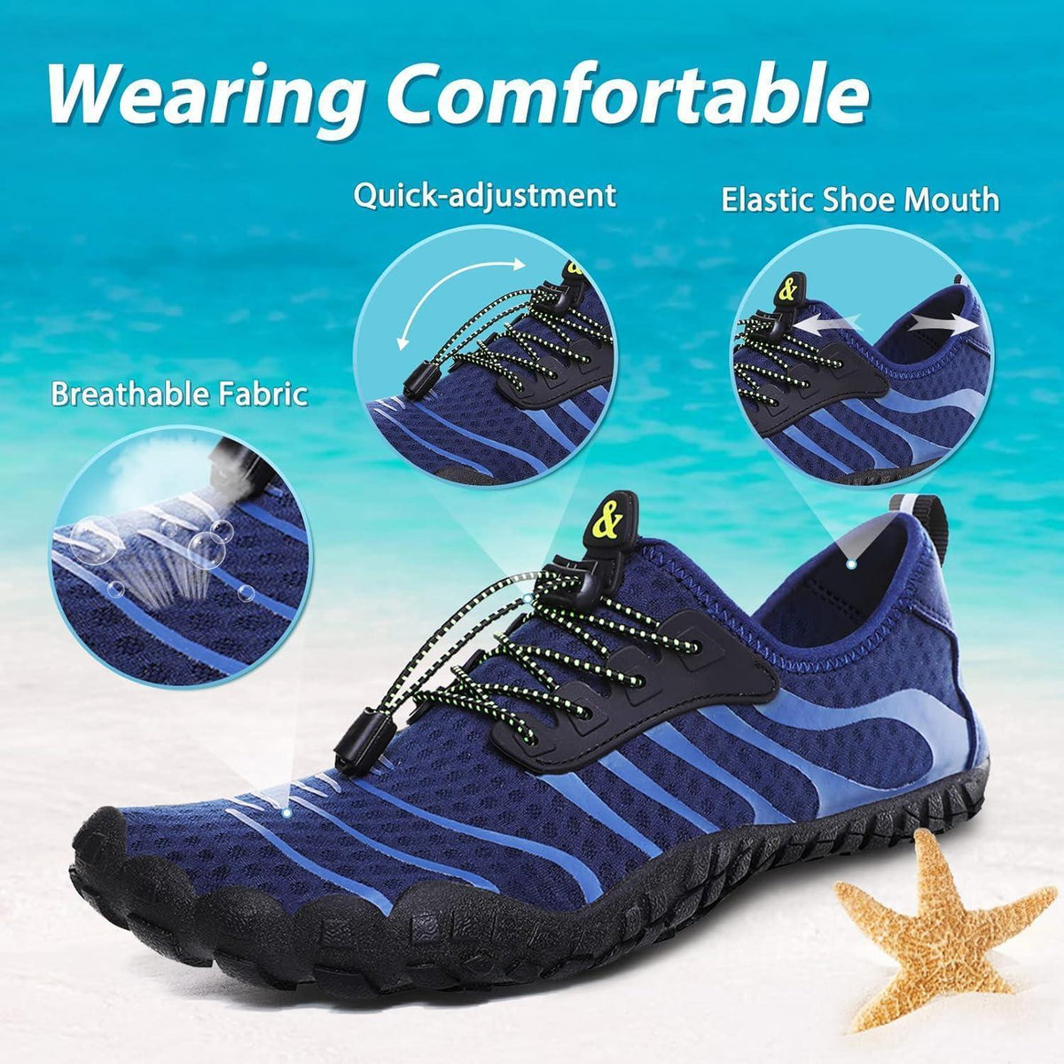Aqua Schuhe Damen Herren Blau Schnell Trocknend Gr. 36-46