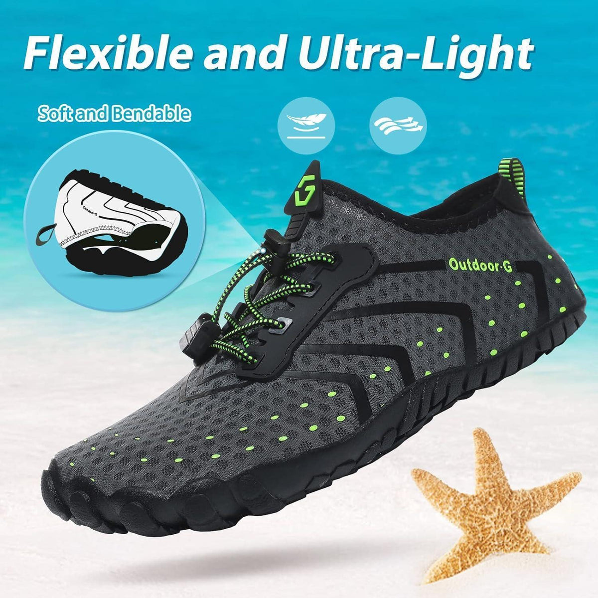 Wasserschuhe Damen Herren Grau Schnelltrocknend Gr. 36-46