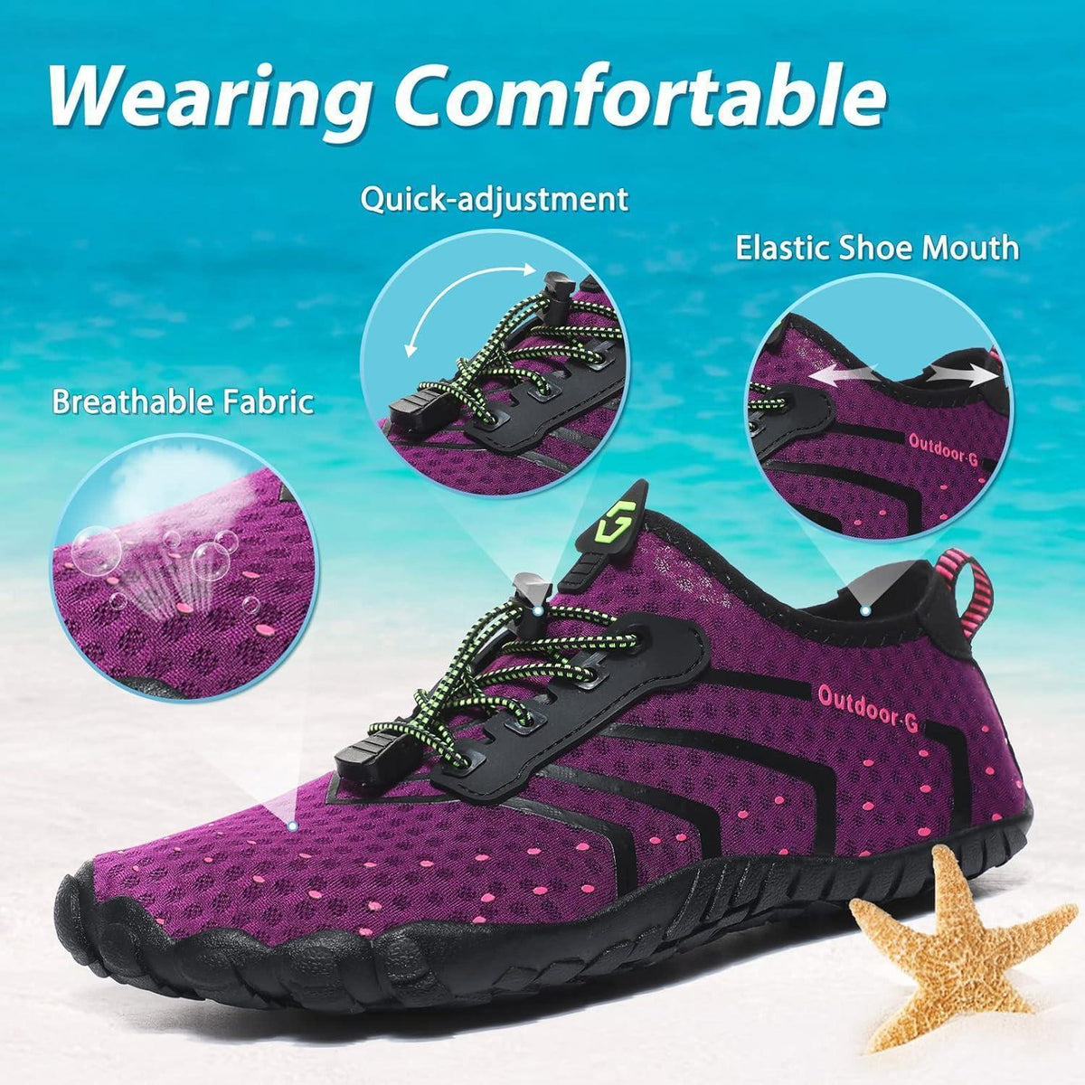 Wasserschuhe Damen Herren Schnelltrocknend Lila 36-46