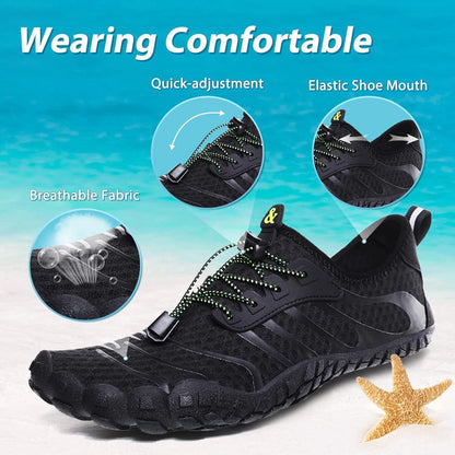 Aqua Schuhe Damen Herren Schnelltrocknend mit Drainagelöchern Schwarz