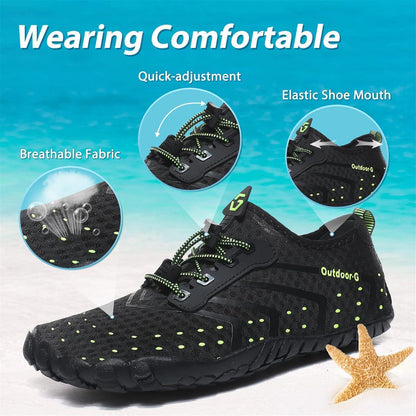 Aqua Schuhe Damen Herren Schnelltrocknend mit Drainagelöchern Schwarz