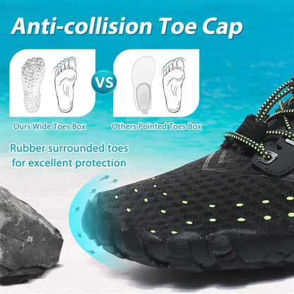 Aqua Schuhe Damen Herren Schnelltrocknend mit Drainagelöchern Schwarz