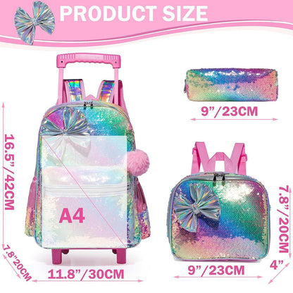Mädchen Rolltasche mit Rädern & Meerjungfrau Design 6-8 Jahre