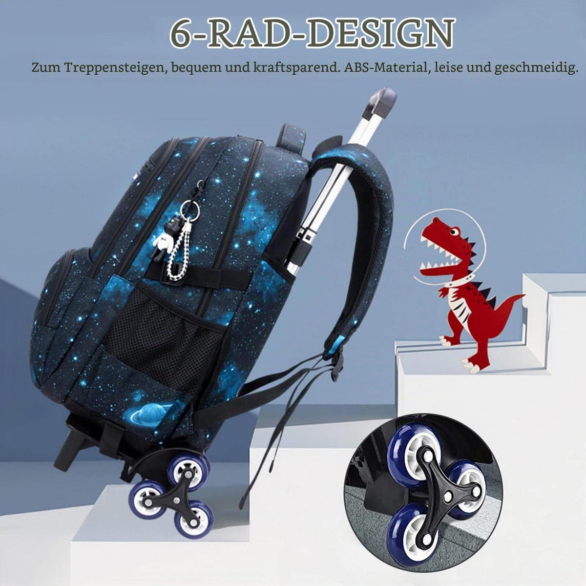 Rucksack Trolley für Jungen, Blau – Schulrucksack mit Rollen