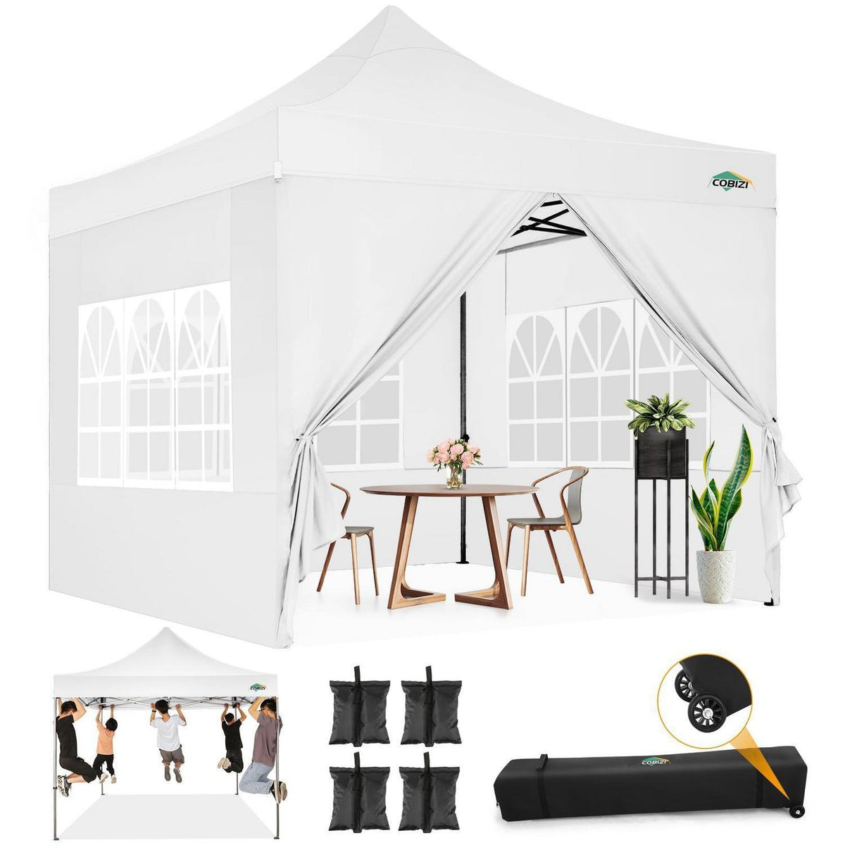 Faltpavillon 3x3 wasserdicht – Partyzelt mit Seitenteilen & Laufradtasche