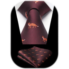 Krawatten-Set Herren mit Tiermuster, Einstecktuch, Business & Hochzeit, Burgund