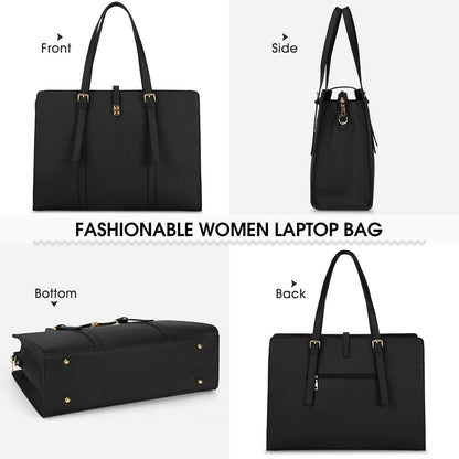 IGOLUMON Damen Handtasche Shopper Schwarz 15.6 Zoll Laptop PU Leder