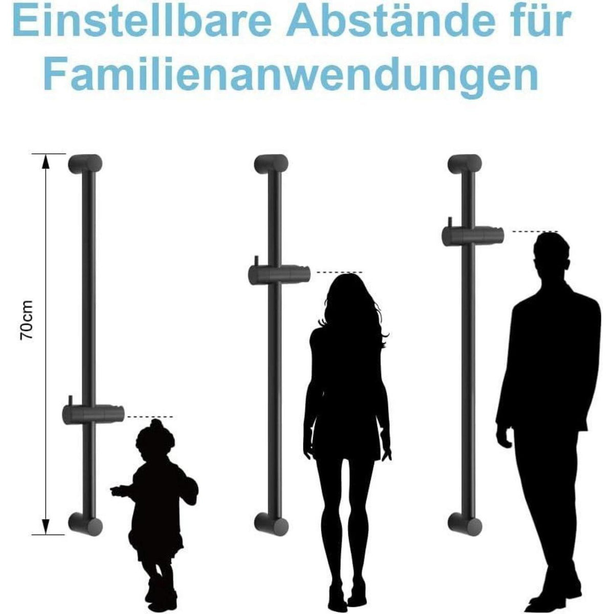 Verstellbare Duschstange Schwarz 70cm mit Halterung
