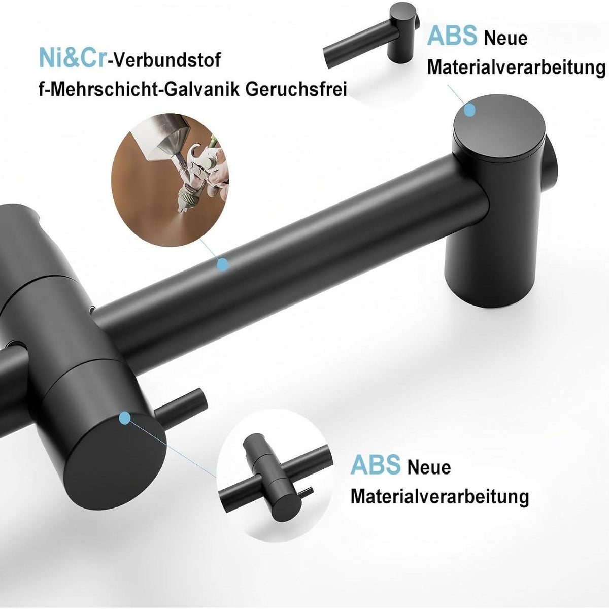 Verstellbare Duschstange Schwarz 70cm mit Halterung