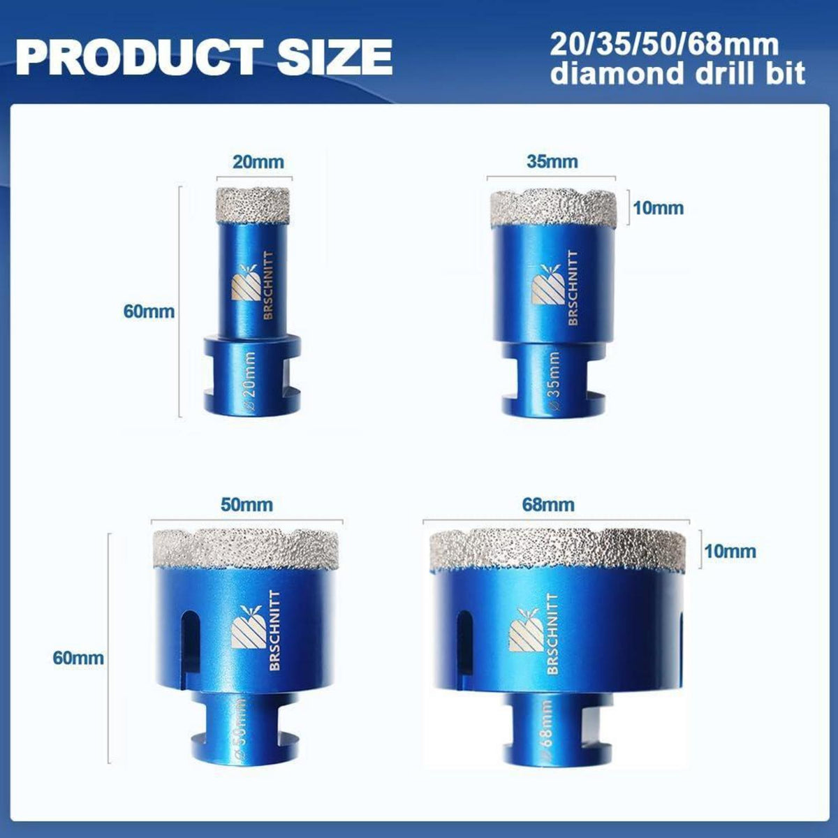 Diamantbohrer Set 20-68mm für Fliesen, Granit, Marmor