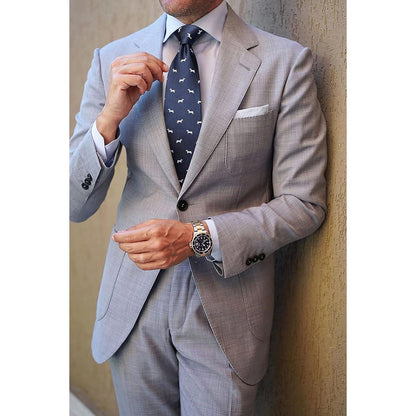 Herren Krawatten Set mit Einstecktuch, Hundemuster, Marineblau