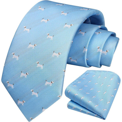 Herren Krawatte Tiermuster Hochzeit Business Set Blau Hund