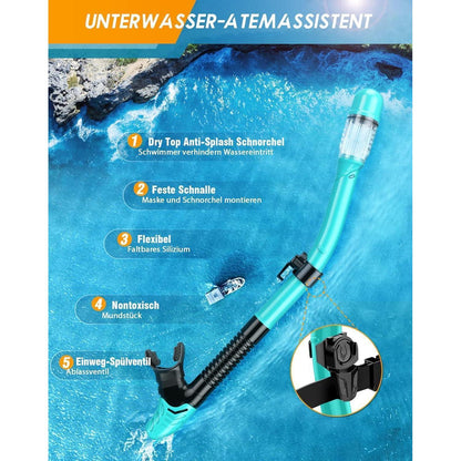 Schnorchelset Erwachsene mit Flossen, Dry Schnorchel & Anti-Fog Maske, L-XL Grün