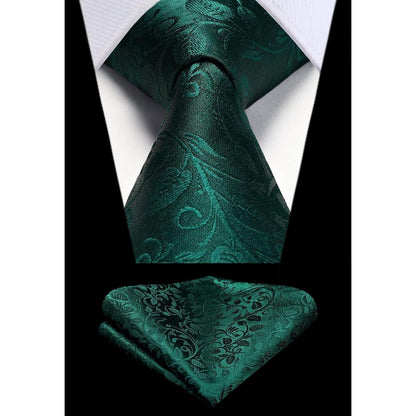 Krawatten-Set Paisley mit Einstecktuch für Herren, K-grün