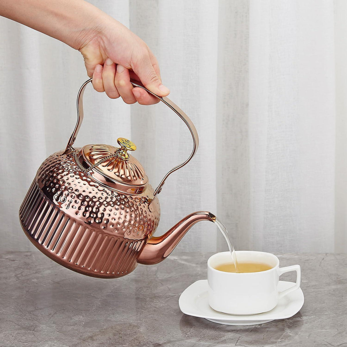 Edelstahl Teekanne 1,8L mit Teesieb – Kupferfarben
