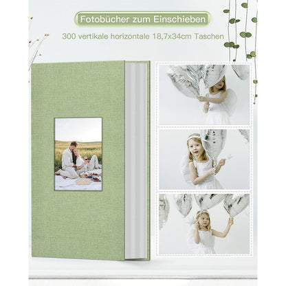 Fotoalbum 10x15 cm, 300 Fotos, Leineneinband, Grasgrün
