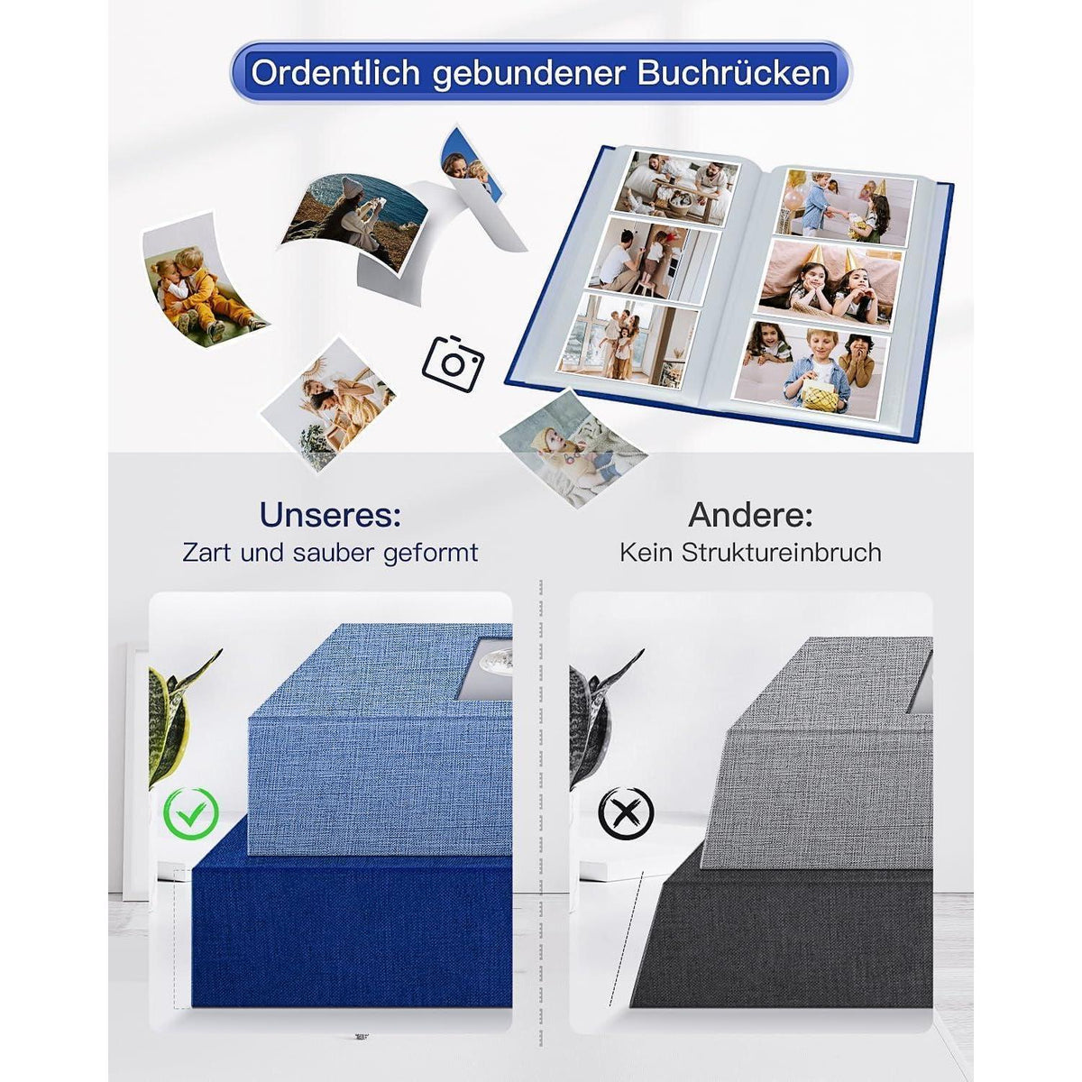 Fotoalbum Dunkelblau mit 300 Fotos, Leineneinband, 10x15 cm