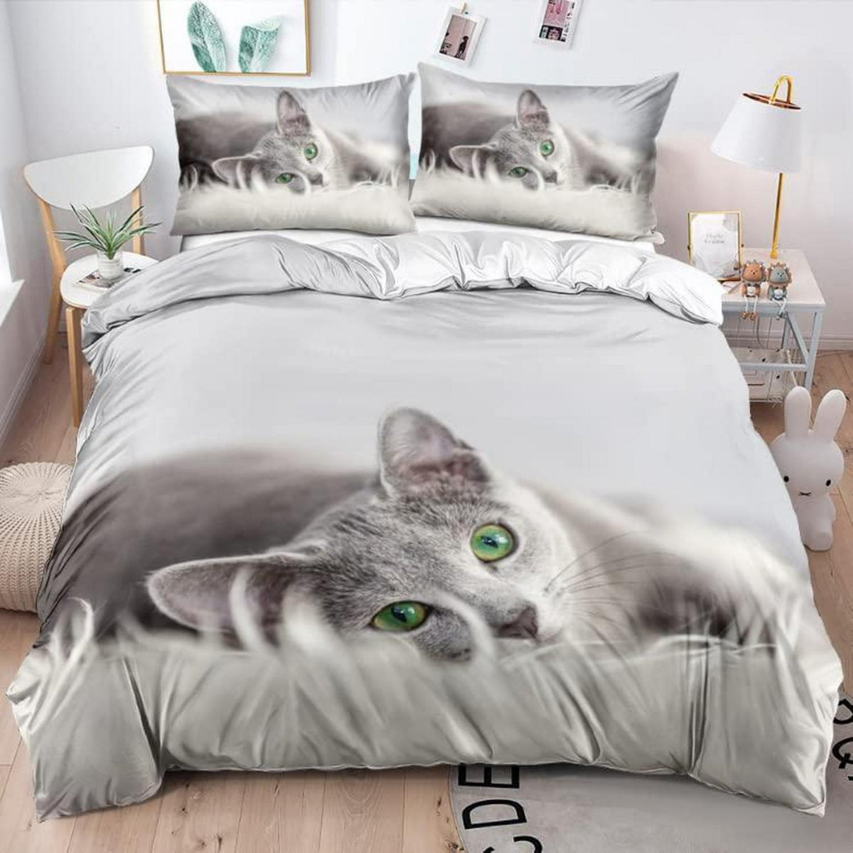 Katzen Bettwäsche Set 135x200 blau weiß 4tlg. Mikrofaser