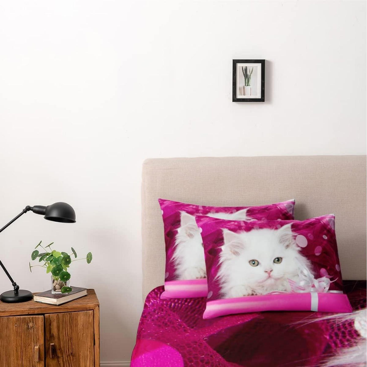 Chinchilla Bettwäsche 135x200 Katzenmotiv 4tlg. Weiß Rosa Mikrofaser