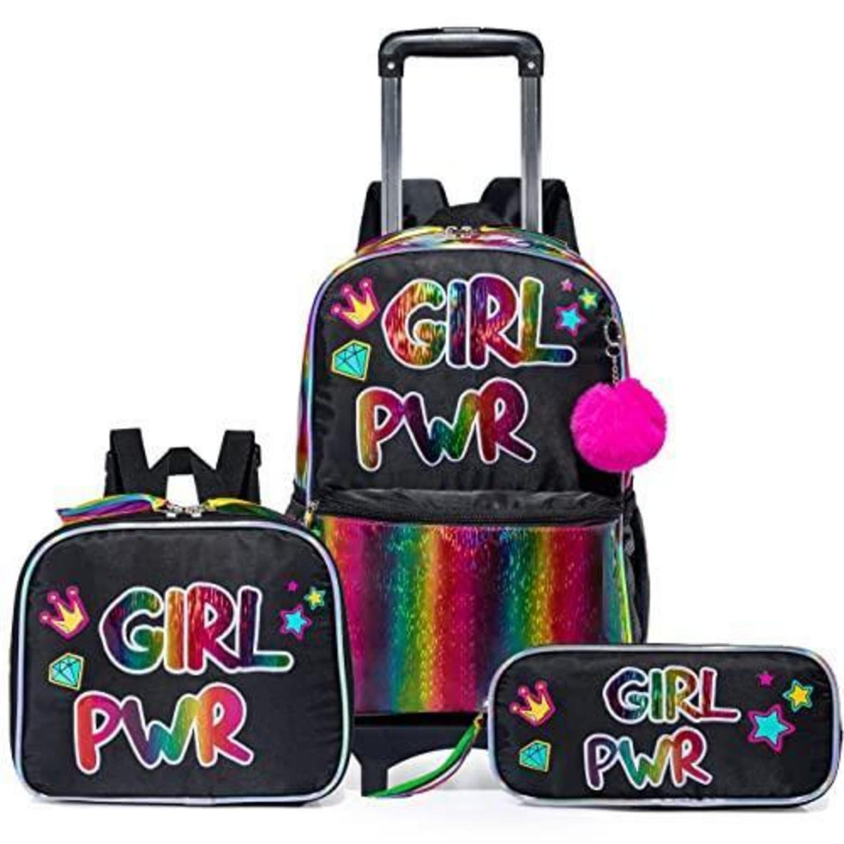Kinder Rollkoffer Rucksack Set für Mädchen Rosa & Schwarz