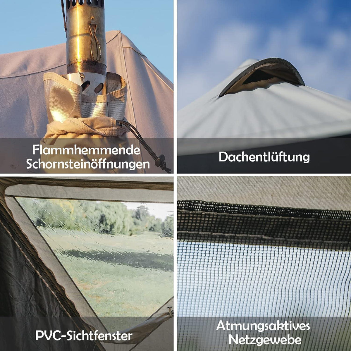 Glampingzelt für 6-12 Personen, Baumwolle, wasserdicht, mit Kaminöffnung