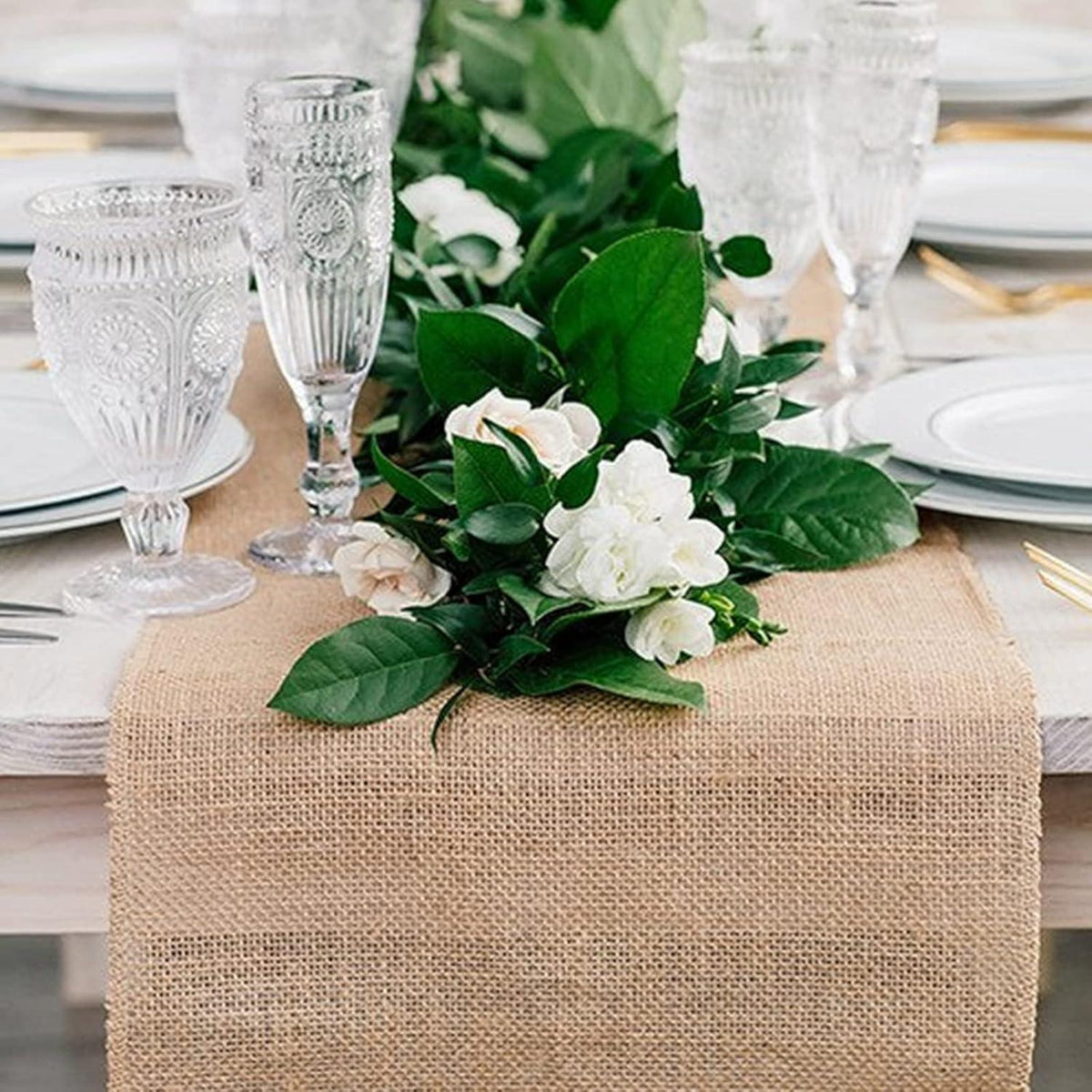 Cieex Jute Tischläufer 30cmx10m mit 20m Jute-Schnur für Hochzeit und Party