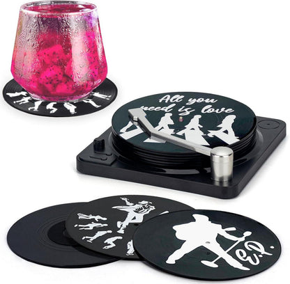 Vinyl Schallplatte Untersetzer Set 6er Retro Getränk Gläser Geschenk