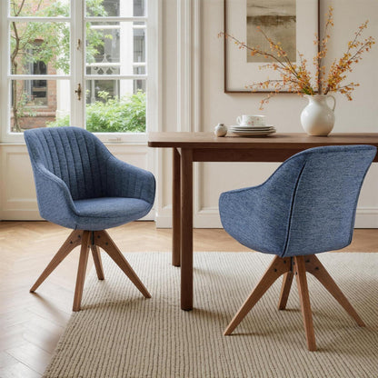Drehbarer Esszimmerstuhl blau mit Armlehnen & Massivholzbeinen (2er Set)
