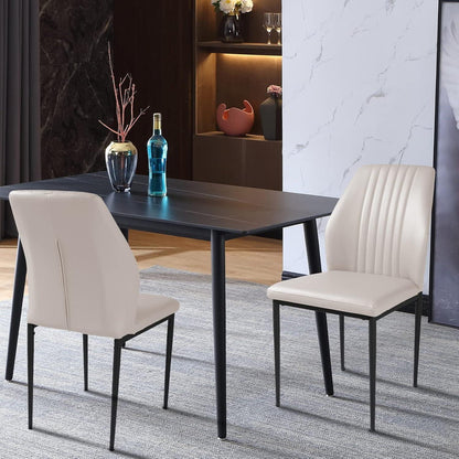 Moderne Esszimmerstühle Set 4 – Beige, Metall in Lederoptik
