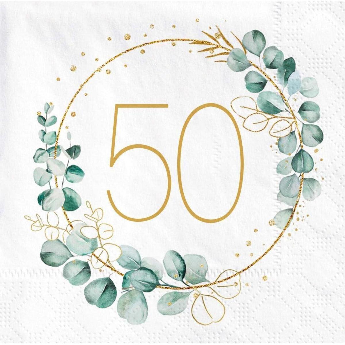 Servietten 50. Geburtstag Eukalyptus Gold Grün 40 Stück