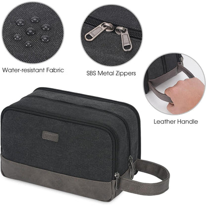Kulturtasche Herren: Wasserabweisend, Canvas, Großes Hauptfach in Lederoptik