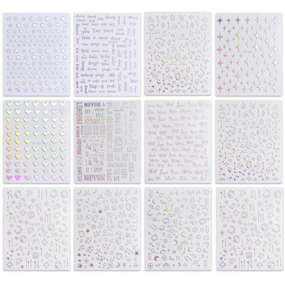 Aurora Nagelsticker – 12 Blatt Holografische Nail Art Aufkleber