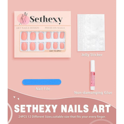 Kurze Quadratische Press On Nails – Glänzend Rosa, 24 Stück