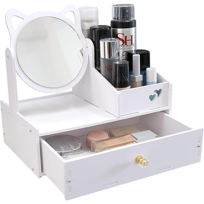 Kosmetik Organizer mit 360° drehbarem Spiegel, Weiß