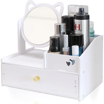 Kosmetik Organizer mit 360° drehbarem Spiegel, Weiß