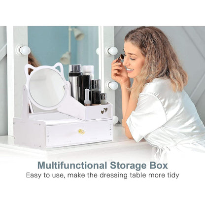 Kosmetik Organizer mit 360° drehbarem Spiegel, Weiß