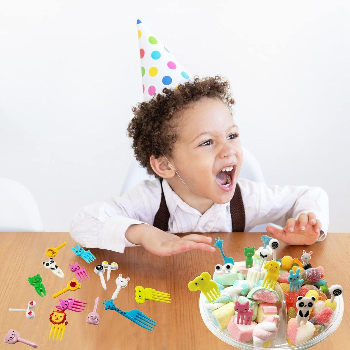 Mini Obstgabeln Tier-Design 60 Stück für Kinder & Erwachsene