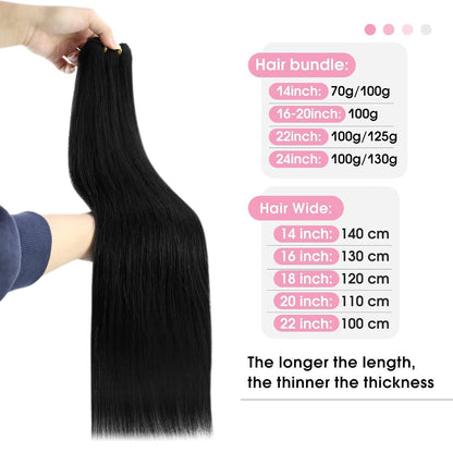 Echthaar Tressen Schwarz 35cm - 100g Weft Extensions