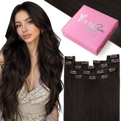 Clip-in Echthaarverlängerung Braun 45cm – Volumenspendend & Stylingfähig