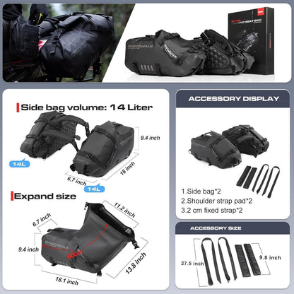 Motorrad Satteltasche 18L Wasserdicht mit Schultergurt Schwarz