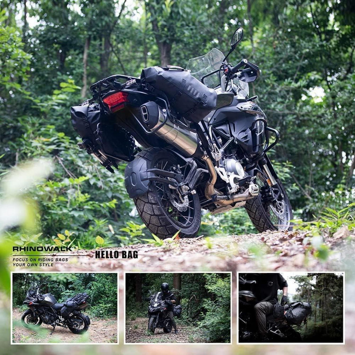 Motorrad Satteltasche 48L Wasserdicht mit Schultergurt Schwarz