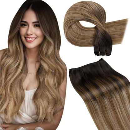 Braun Balayage Echthaar Tressen – Dunkelbraun zu Blond