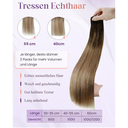 Braun Balayage Echthaar Tressen – Dunkelbraun zu Blond