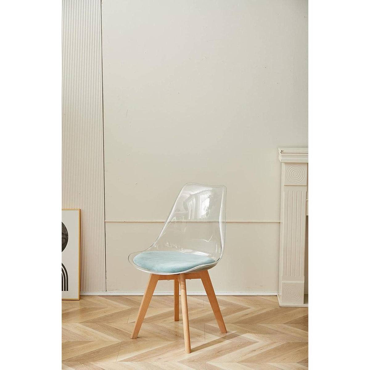 Moderner Esszimmerstuhl Set (8) – Transparent, Grün mit Kissen