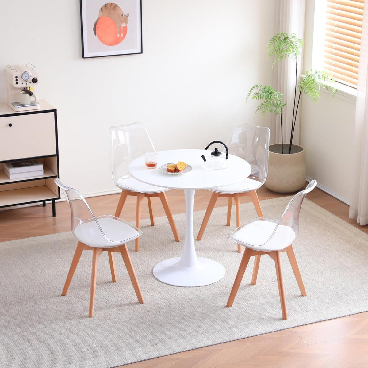 8 Moderne Transparente Esszimmerstühle mit Kissen – Weiß