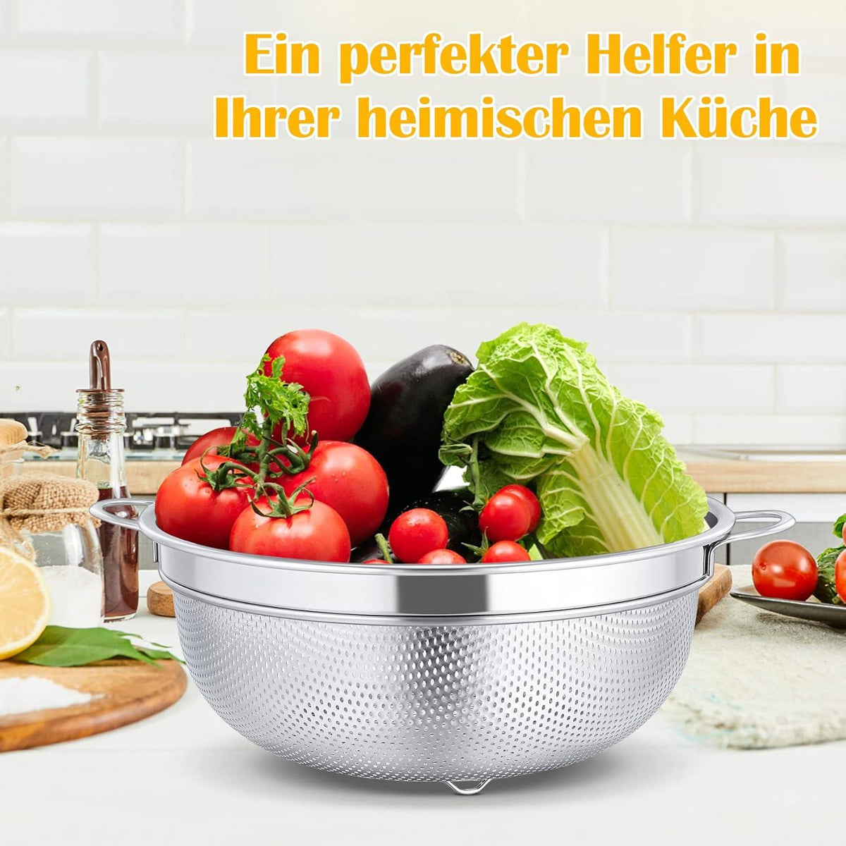 Onader Edelstahl Nudelsieb mit Griffen 20cm - Mikroperforiertes Abtropfsieb für Nudeln, Gemüse, Früchte