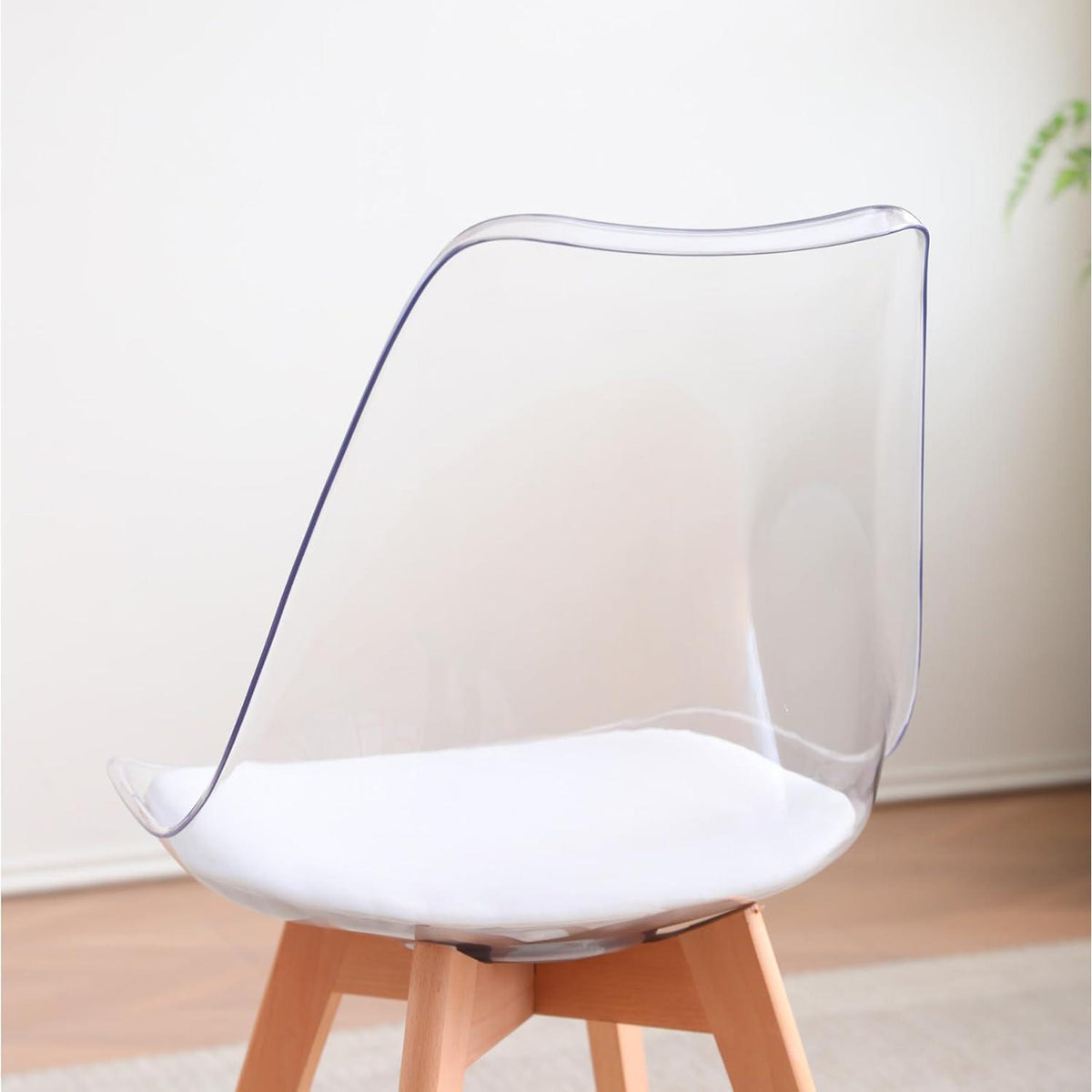 6 Moderne Transparente Esszimmerstühle mit Kissen – Weiß
