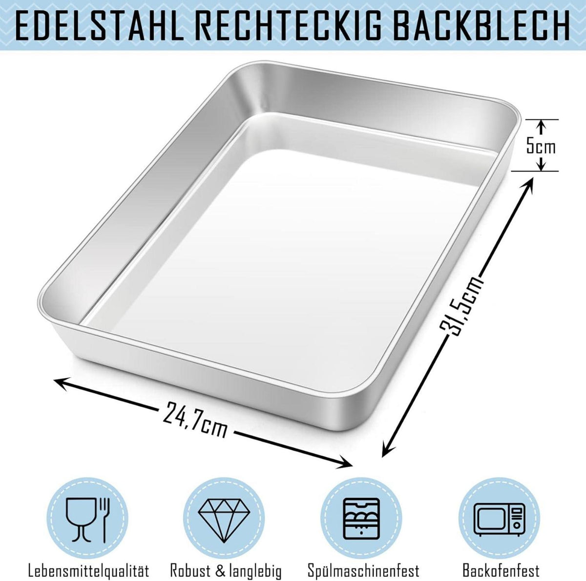 Backblech Edelstahl Rechteckig 31.5x24.7x5cm Auflaufform