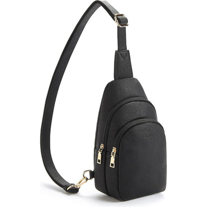 Telena Damen Crossbody Sport Umhängetasche Schwarz in Lederoptik