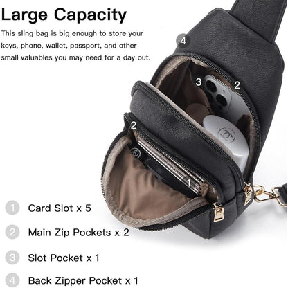 Telena Damen Crossbody Sport Umhängetasche Schwarz in Lederoptik